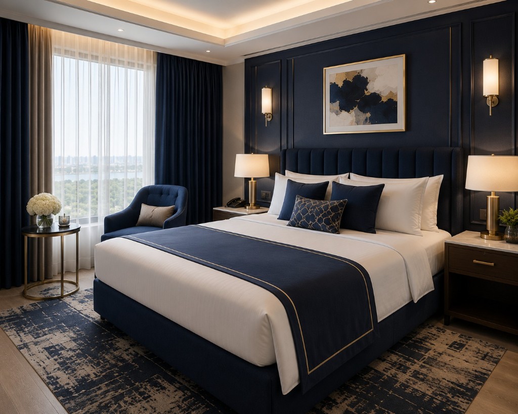 Lacivert & altın otel odası